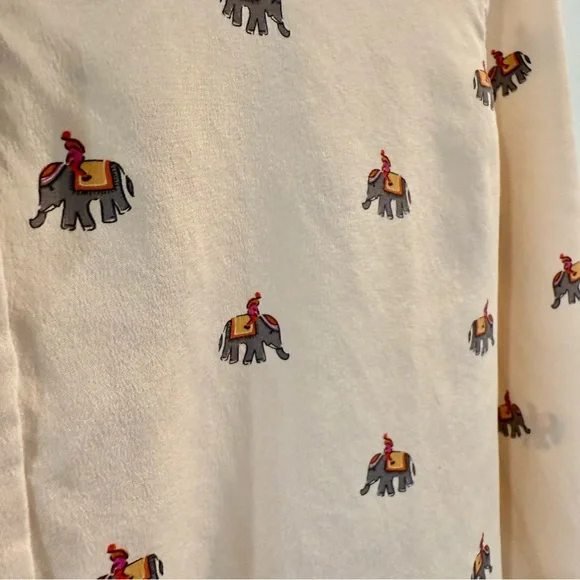 EQUIPMENT Silk Blouse Elephant India Novelty SMALL Beige - Picture 5 of 16